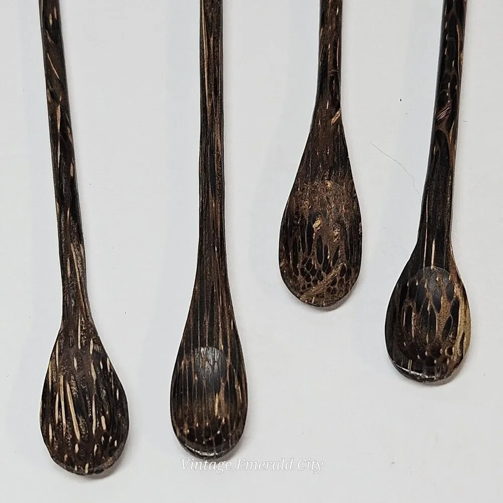 Vtg Coconut Drink Stirs Sticks Fish Flower Mini Spoons Luau Tiki Bar Beach Party